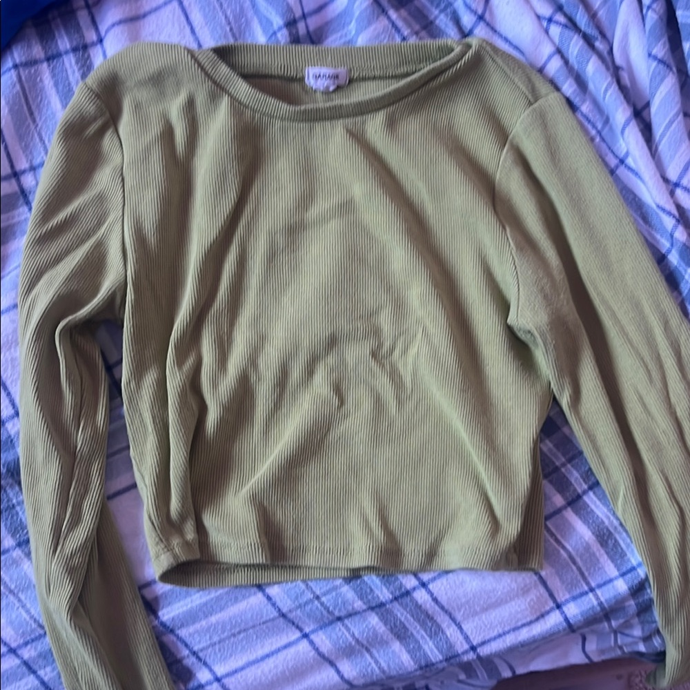 Garage Green Long Sleeve Ribbed Top